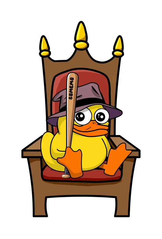 Our pepe-style duck logo sat upon his throne.